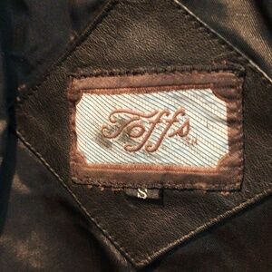 Toffs Black Leather Jacket w Front Vertical Pockets Size Small